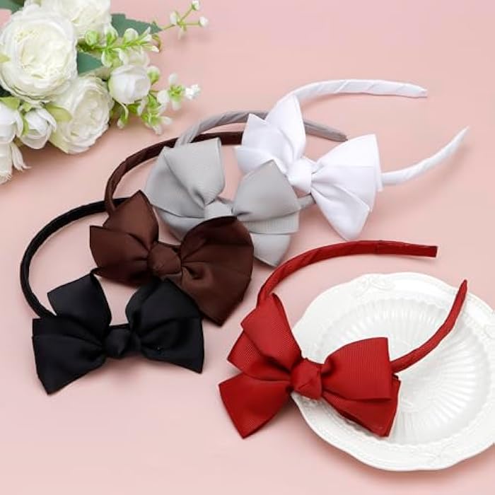 VELSCRUN 5pcs Bows Headbands for Girls 5inch Girls Hair Bows Large Coquette Ribbon Hair Bow Girls Head Bands Big Hair Bow Hair Band Hair Accessories for Women School Stuff for Teen Girls Gifts B - Image 1